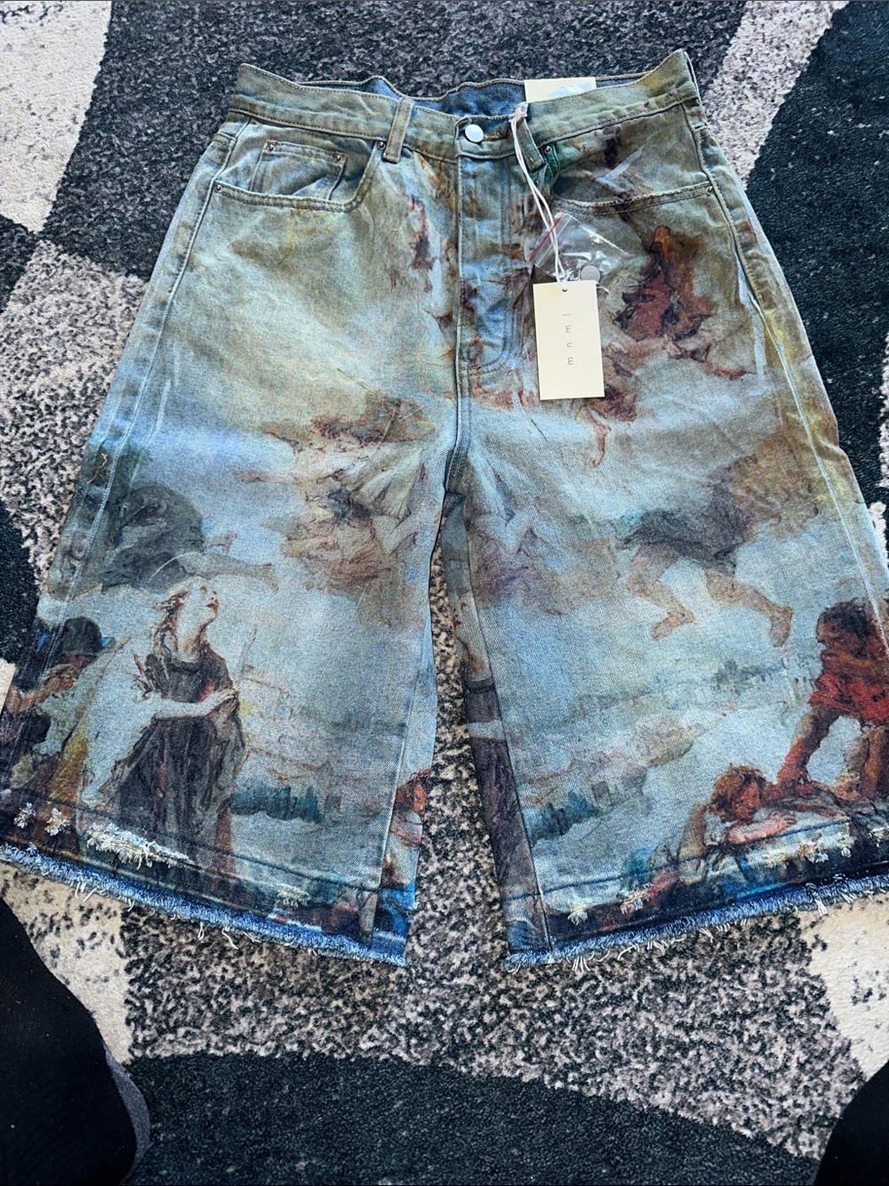 Mens Printed MNML Denim Shorts in Artful Blue